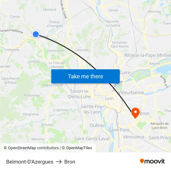 Belmont-D'Azergues to Bron map
