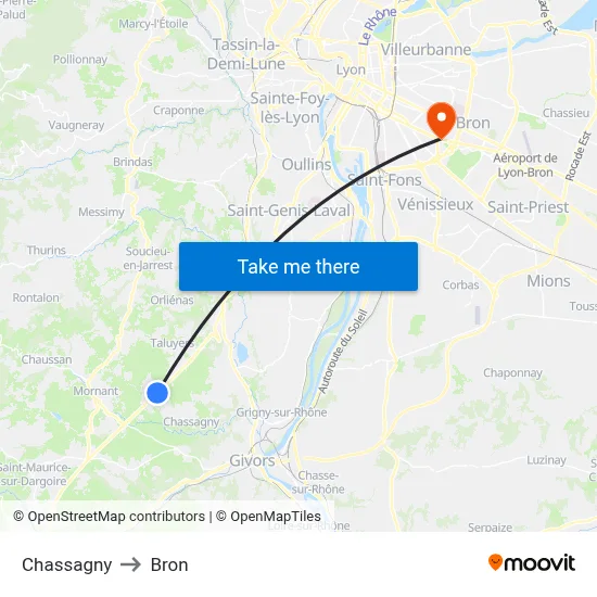 Chassagny to Bron map