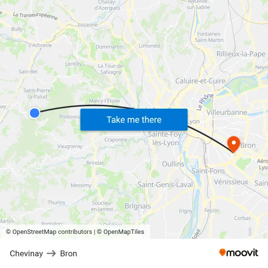 Chevinay to Bron map