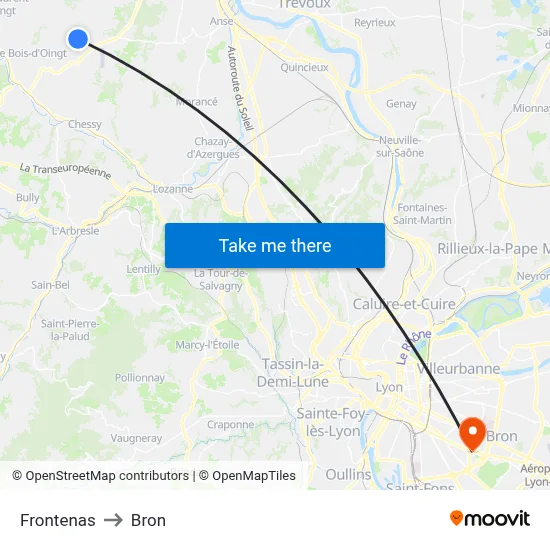 Frontenas to Bron map