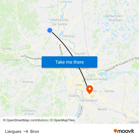 Liergues to Bron map