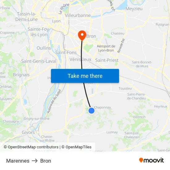 Marennes to Bron map