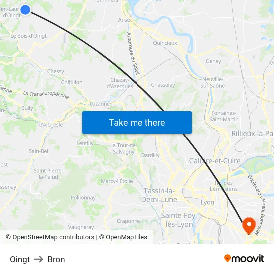 Oingt to Bron map