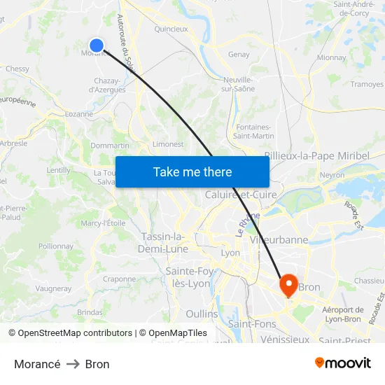 Morancé to Bron map