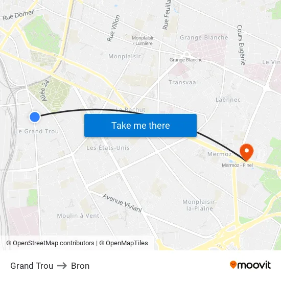 Grand Trou to Bron map