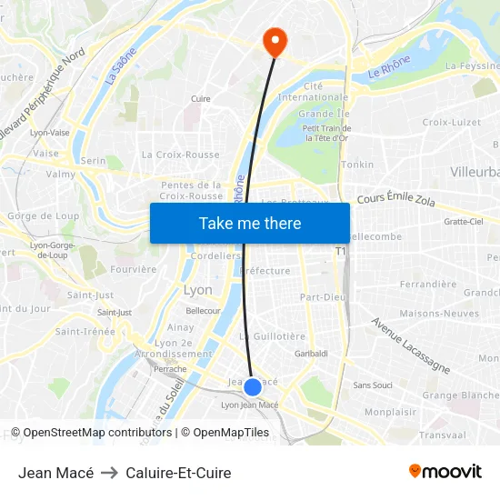 Jean Macé to Caluire-Et-Cuire map