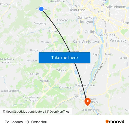 Pollionnay to Condrieu map