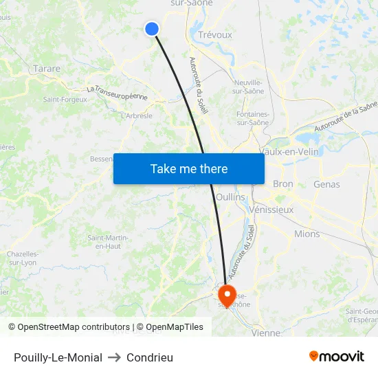 Pouilly-Le-Monial to Condrieu map