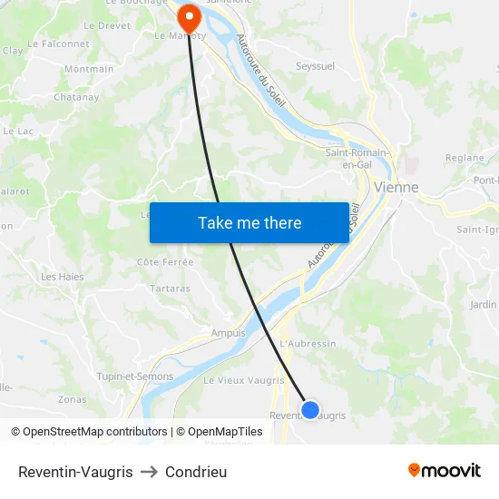 Reventin-Vaugris to Condrieu map