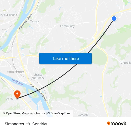 Simandres to Condrieu map