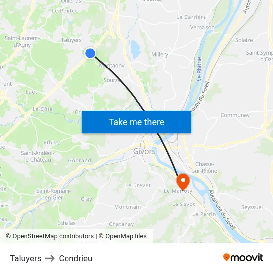 Taluyers to Condrieu map