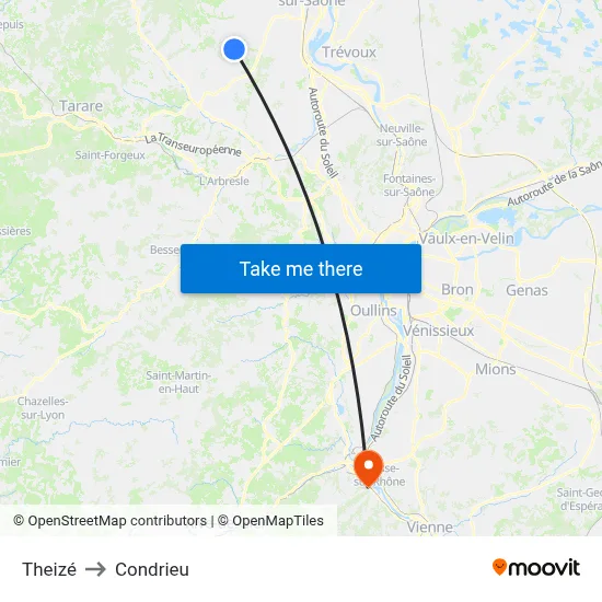 Theizé to Condrieu map