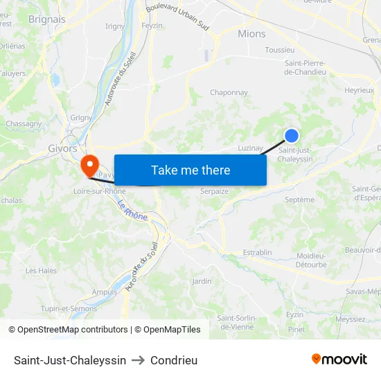Saint-Just-Chaleyssin to Condrieu map
