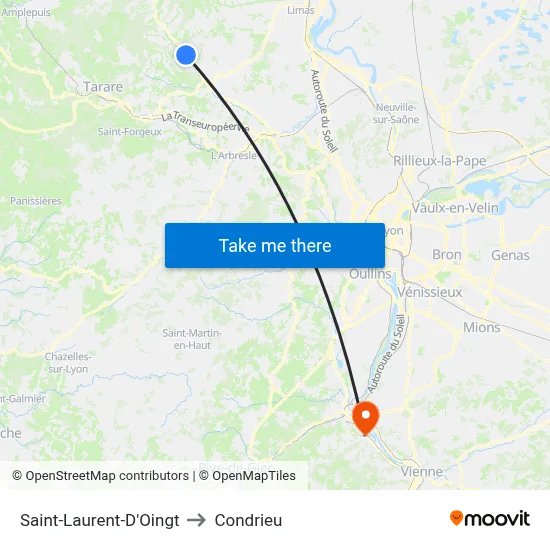 Saint-Laurent-D'Oingt to Condrieu map