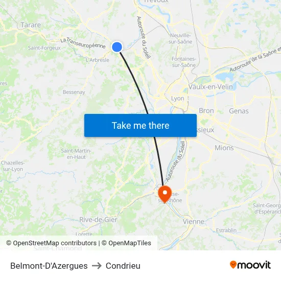 Belmont-D'Azergues to Condrieu map