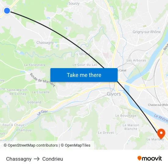 Chassagny to Condrieu map
