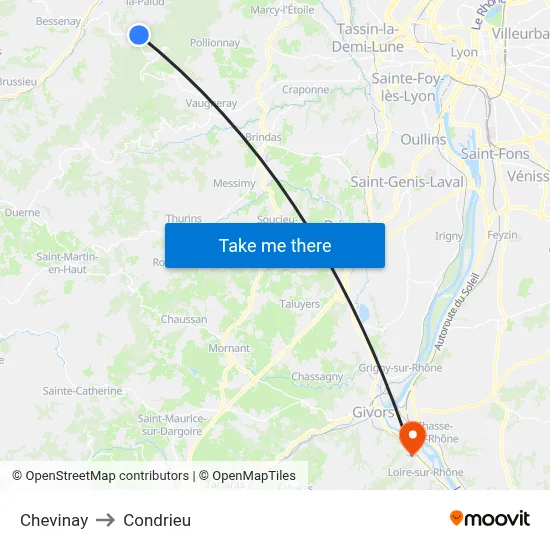 Chevinay to Condrieu map