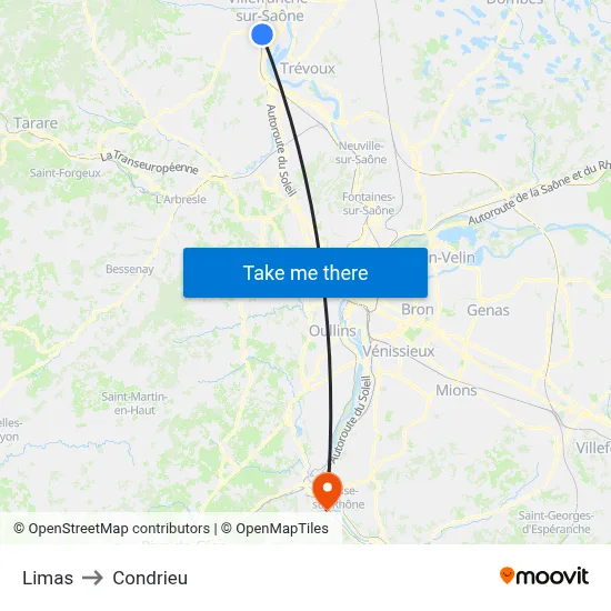 Limas to Condrieu map