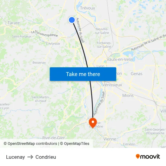 Lucenay to Condrieu map