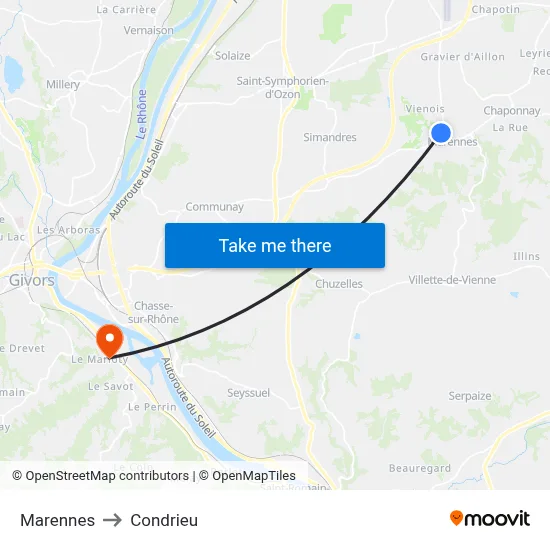 Marennes to Condrieu map