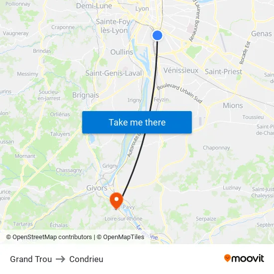 Grand Trou to Condrieu map