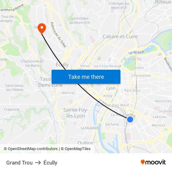 Grand Trou to Écully map