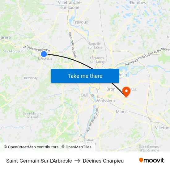 Saint-Germain-Sur-L'Arbresle to Décines-Charpieu map