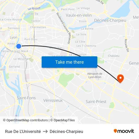 Rue De L'Université to Décines-Charpieu map