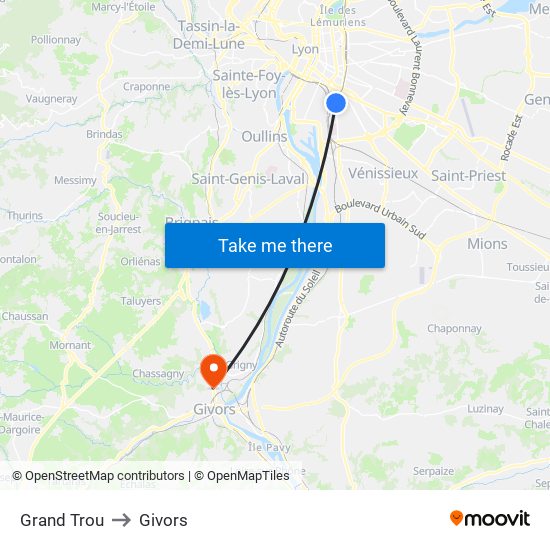 Grand Trou to Givors map