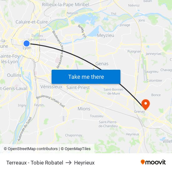 Terreaux - Tobie Robatel to Heyrieux map