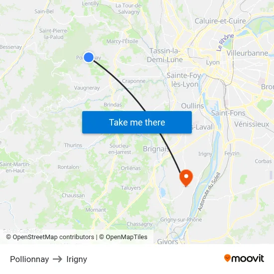 Pollionnay to Irigny map