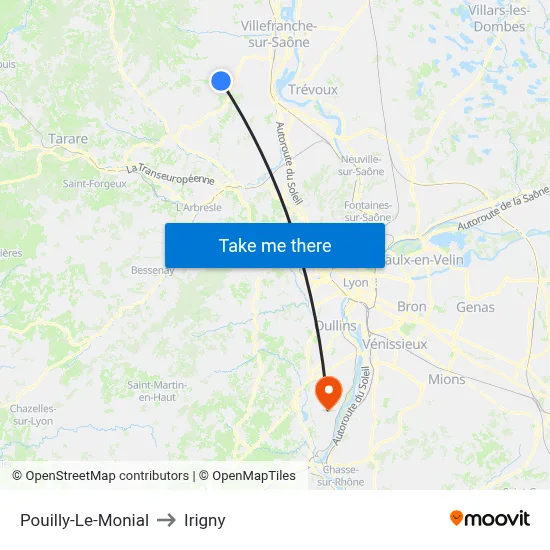 Pouilly-Le-Monial to Irigny map