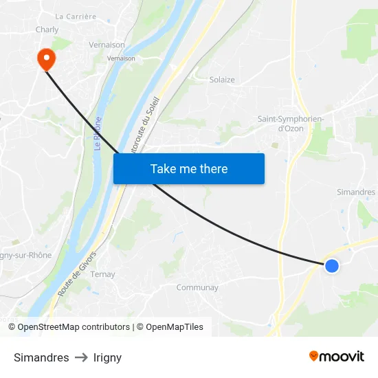 Simandres to Irigny map