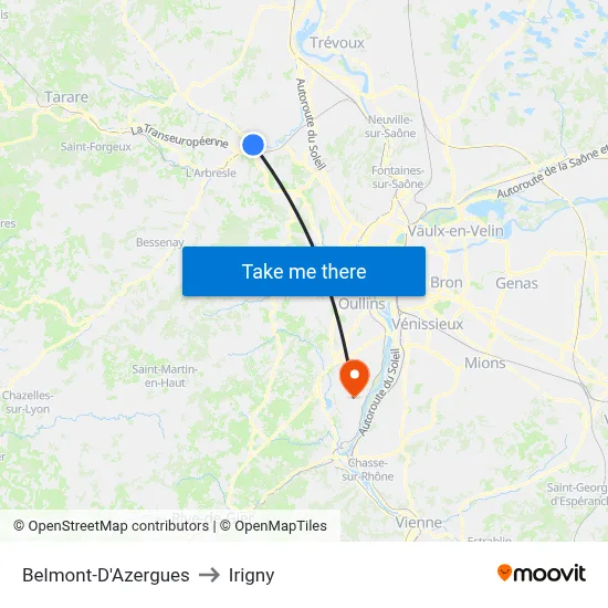 Belmont-D'Azergues to Irigny map