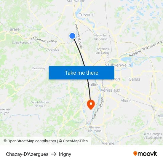 Chazay-D'Azergues to Irigny map