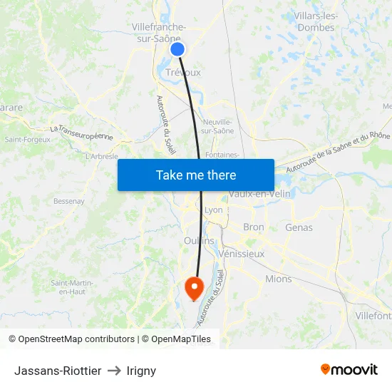 Jassans-Riottier to Irigny map