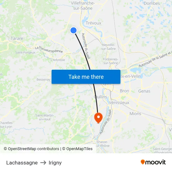 Lachassagne to Irigny map