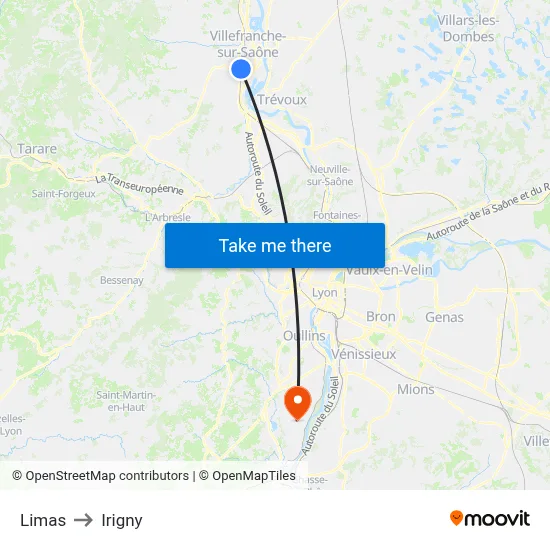 Limas to Irigny map