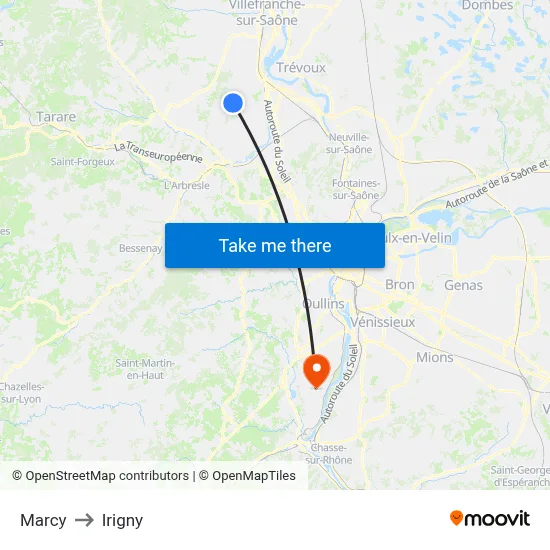 Marcy to Irigny map