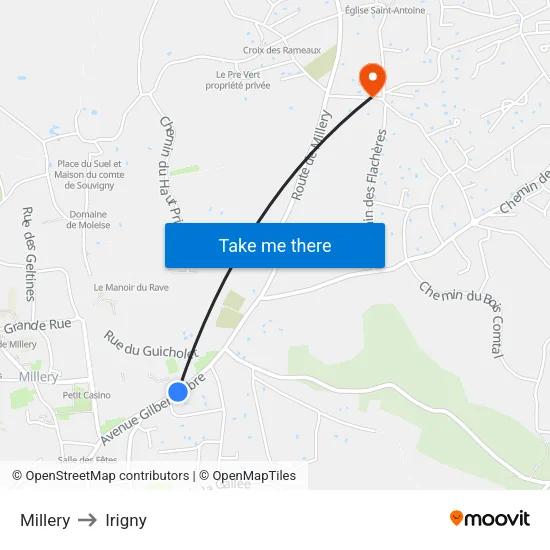 Millery to Irigny map