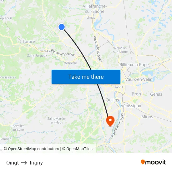 Oingt to Irigny map