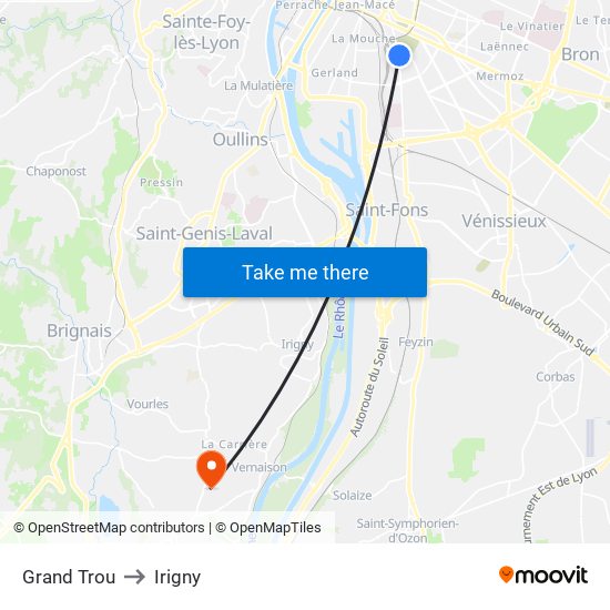 Grand Trou to Irigny map