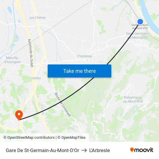 Gare De St-Germain-Au-Mont-D'Or to L'Arbresle map