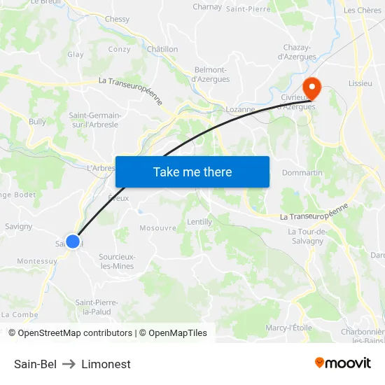 Sain-Bel to Limonest map