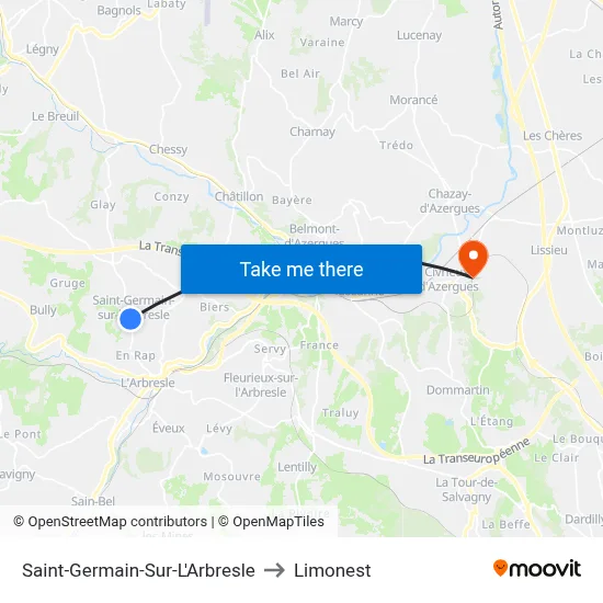 Saint-Germain-Sur-L'Arbresle to Limonest map