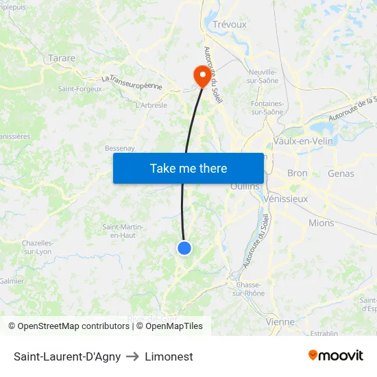 Saint-Laurent-D'Agny to Limonest map