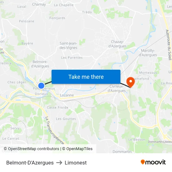 Belmont-D'Azergues to Limonest map