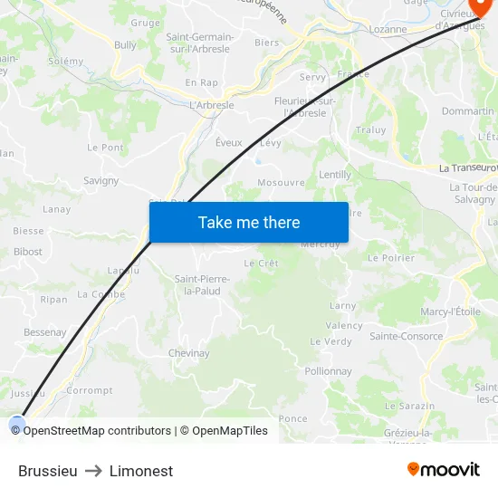 Brussieu to Limonest map
