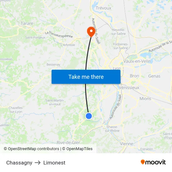 Chassagny to Limonest map