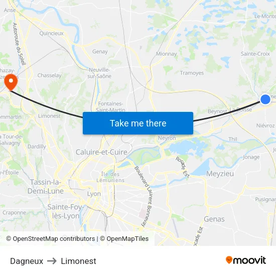 Dagneux to Limonest map